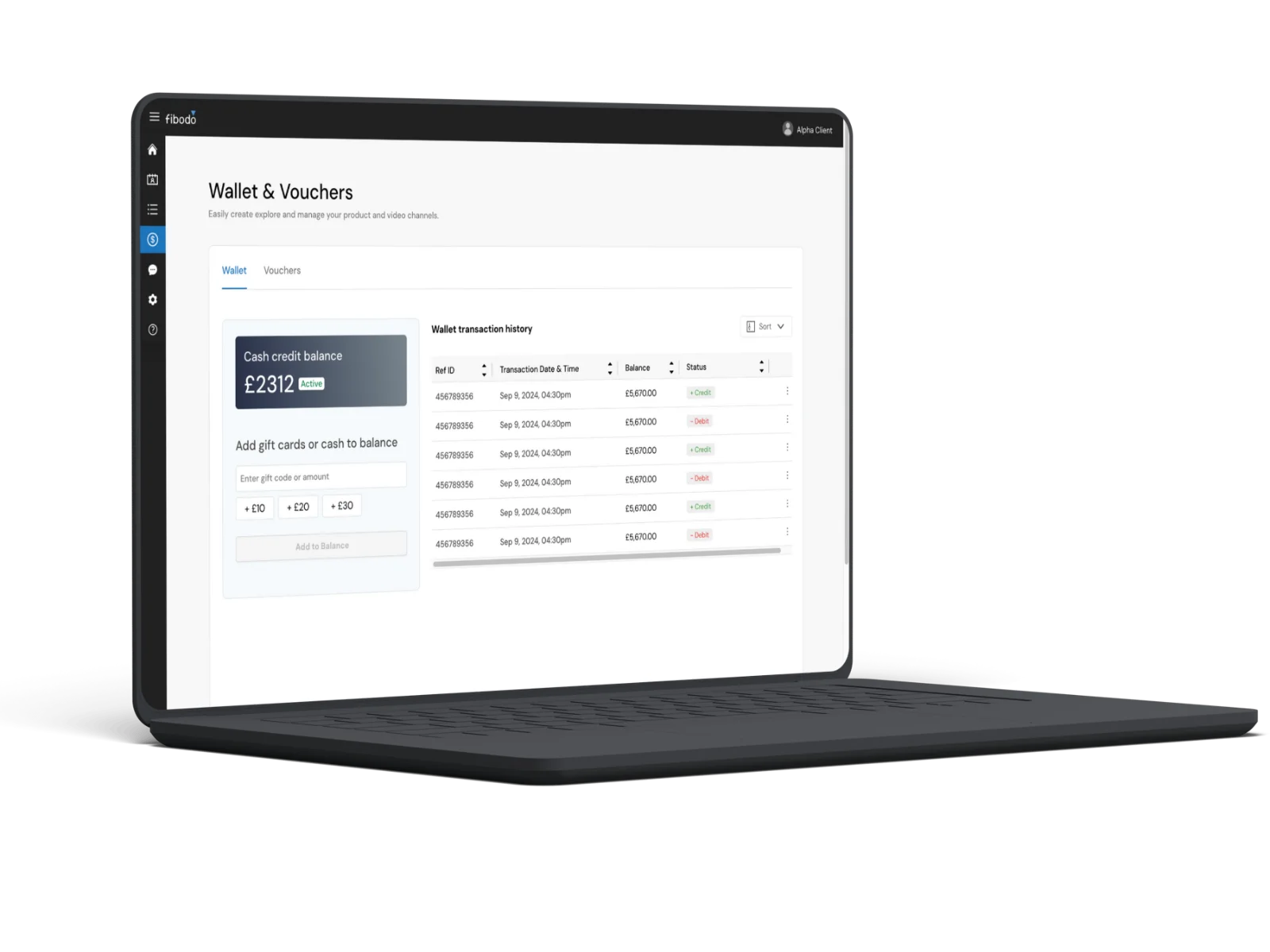 fibodo running on a laptop